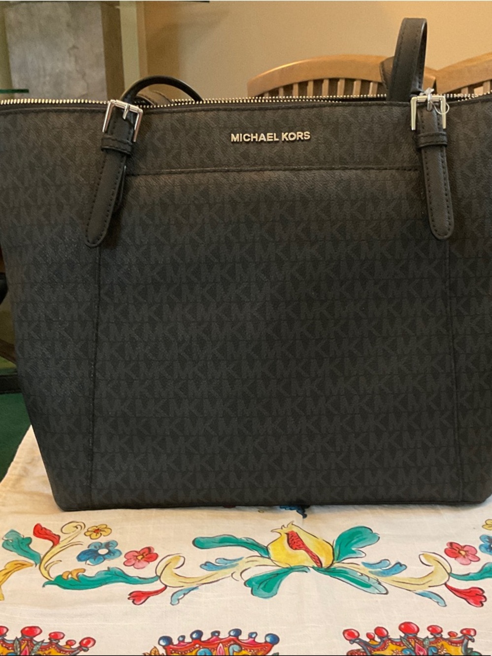 Michael Kors Charcoal/Black Signature Tote with Silver Hardware